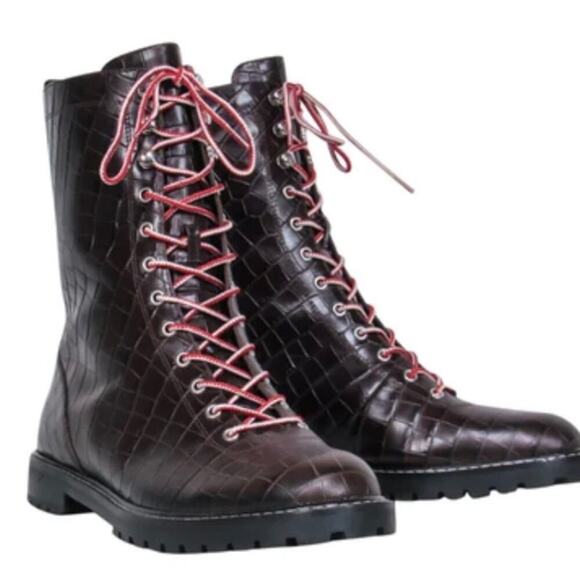 J.CREW NWOT MICAH CROC EMBOSSED‎ LACE UP LEATHER SIZE 7M - Picture 1 of 7